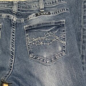 644.  Cowgirl Tuff Women's Boot Cut frayed hem Jeans - Blue